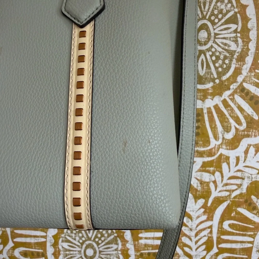 Tory Burch Perry Small Pick-Stitch Triple Compartment Tote Bag Pine Frost $428
